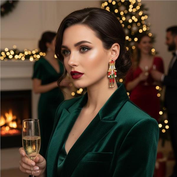 Charlotte Kırmızı Yeşil Kurşun Asker Figürlü Küpe